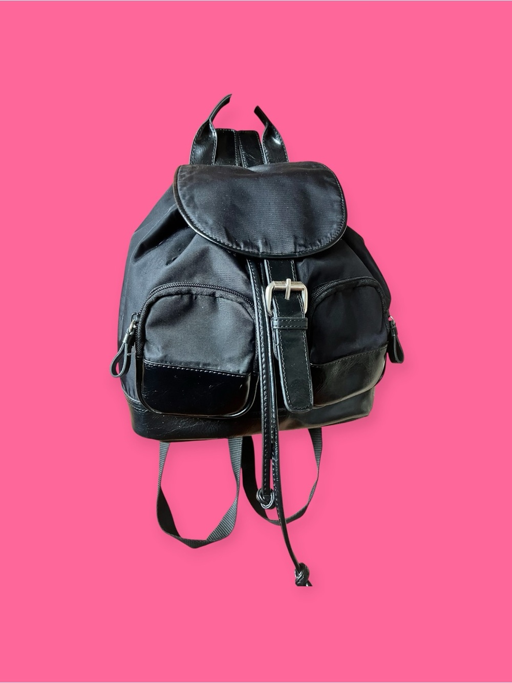 Everyday Black Women's Drawstring Backpack with Front Buckle